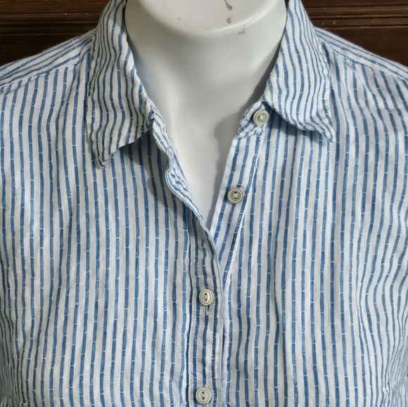 Talbots Linen Striped Button down top Turquoise & White Size XS - Picture 5 of 10